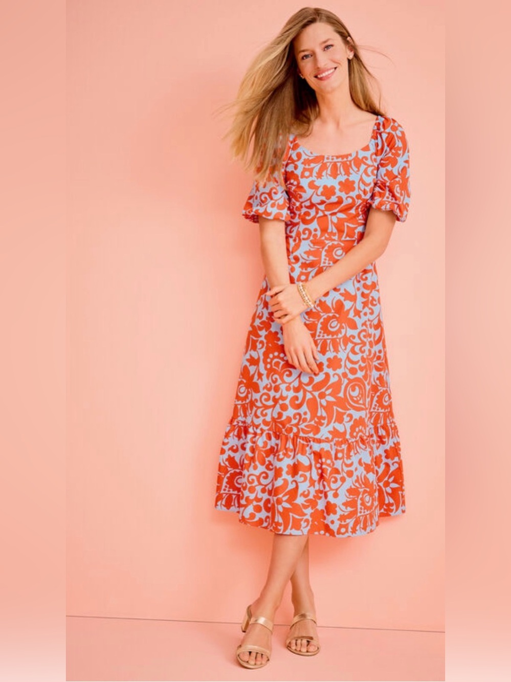 Talbots Puff Sleeve Poplin Dress